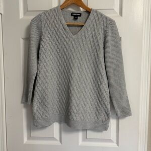 Lands' End Light Gray V neck Textured Sweater